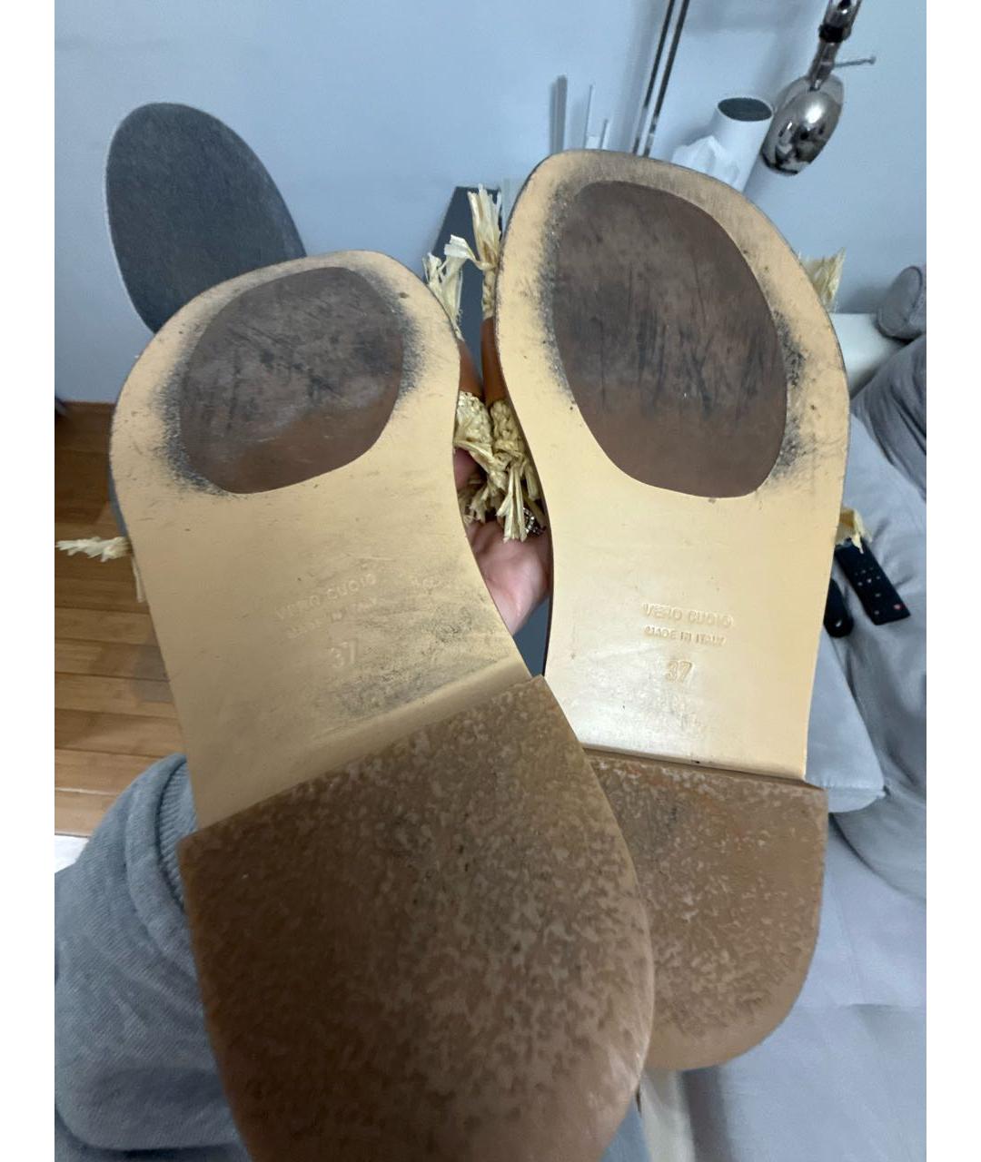 MONCLER Оранжевое кожаные шлепанцы, фото 6