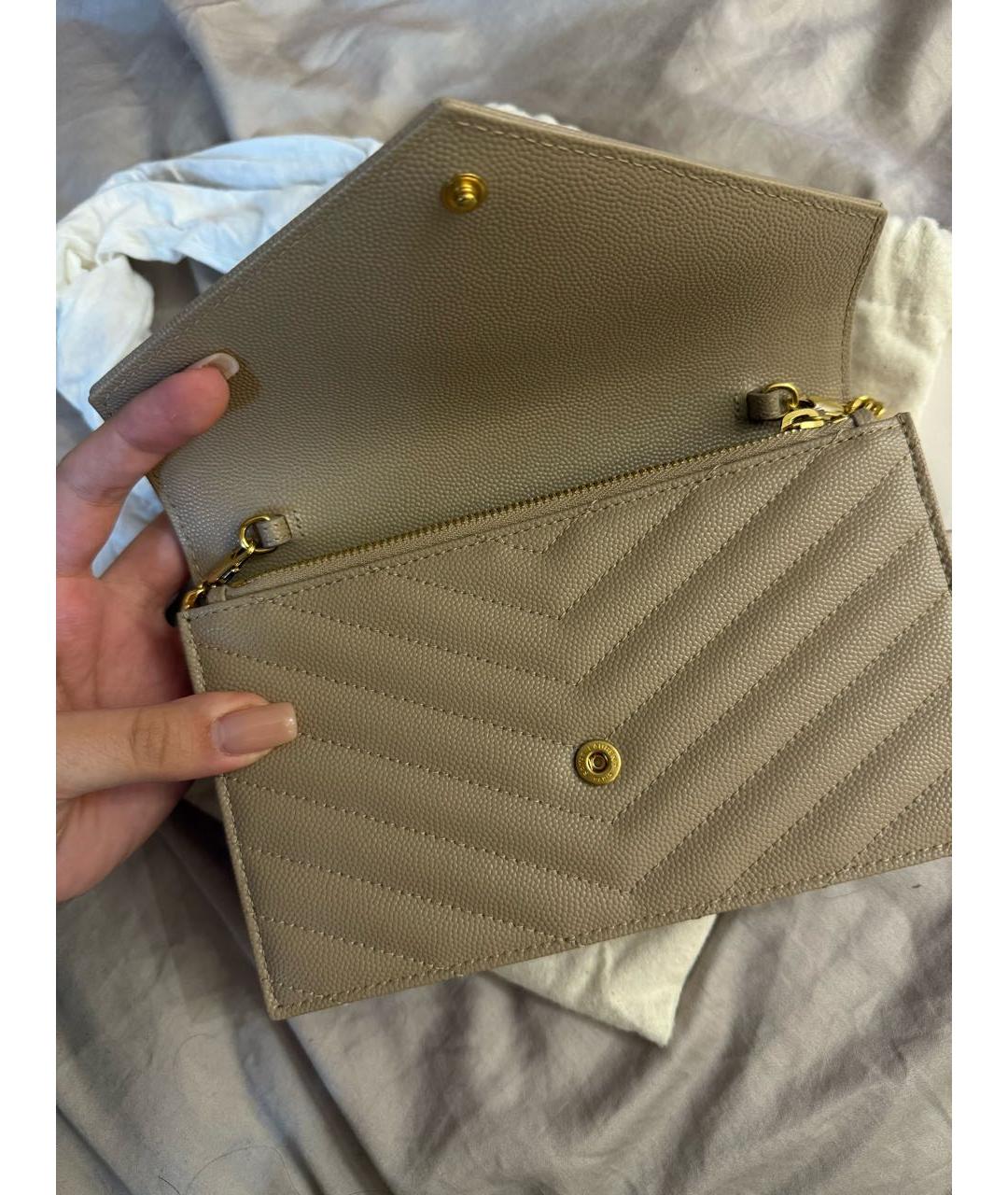 SAINT LAURENT Бежевая кожаная сумка через плечо, фото 5