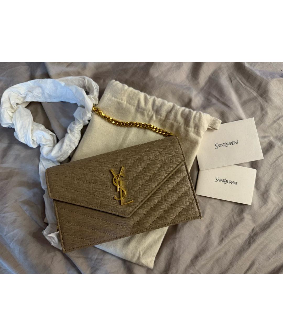 SAINT LAURENT Бежевая кожаная сумка через плечо, фото 2