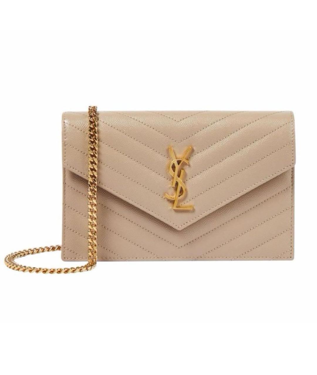 SAINT LAURENT Бежевая кожаная сумка через плечо, фото 1