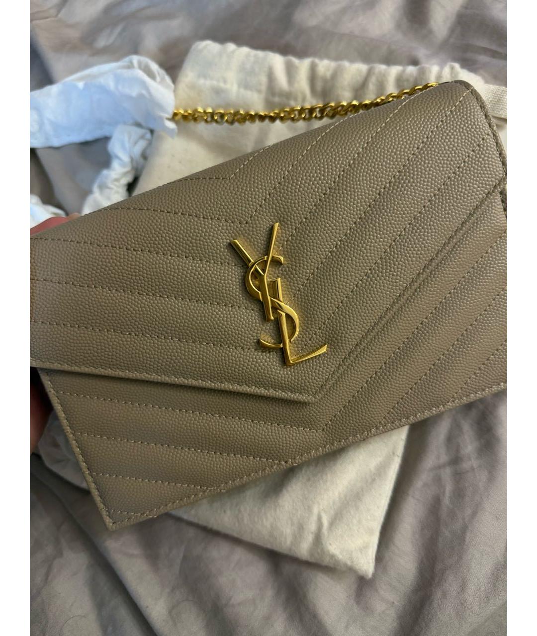 SAINT LAURENT Бежевая кожаная сумка через плечо, фото 3