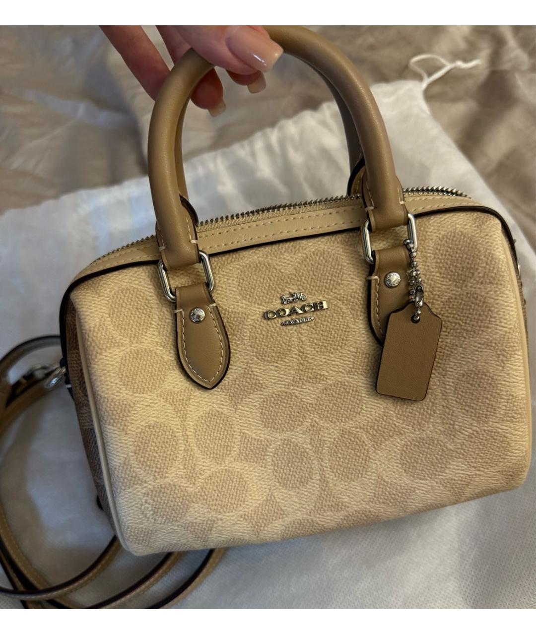 COACH Бежевая кожаная сумка через плечо, фото 3