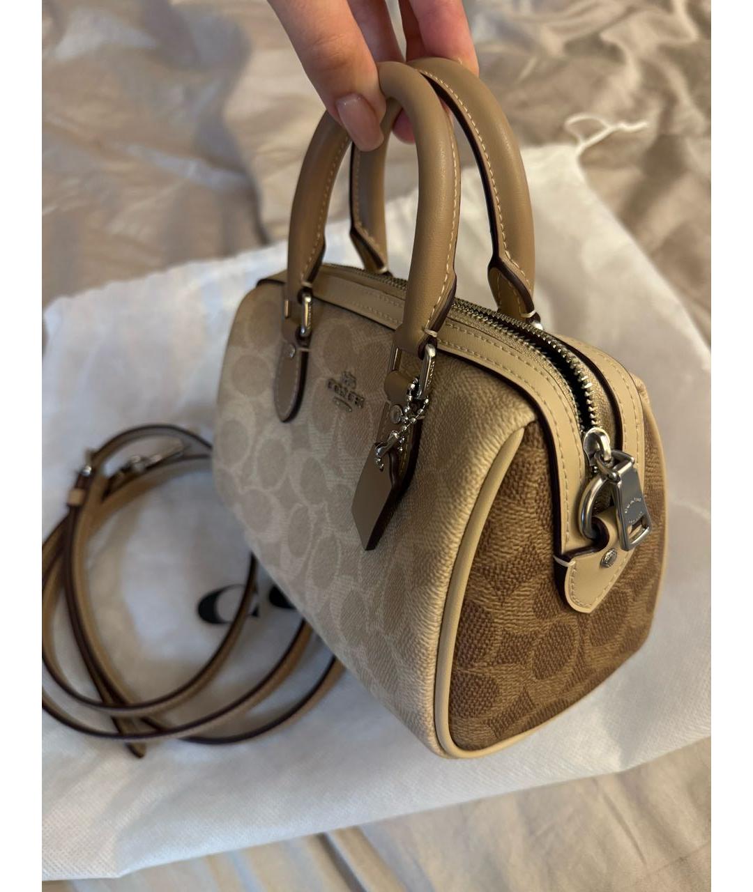 COACH Бежевая кожаная сумка через плечо, фото 4