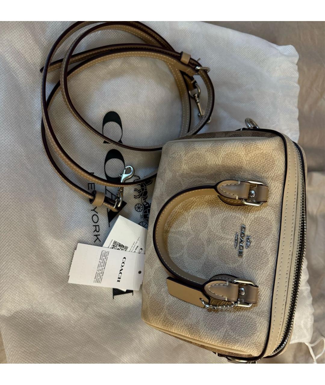 COACH Бежевая кожаная сумка через плечо, фото 2