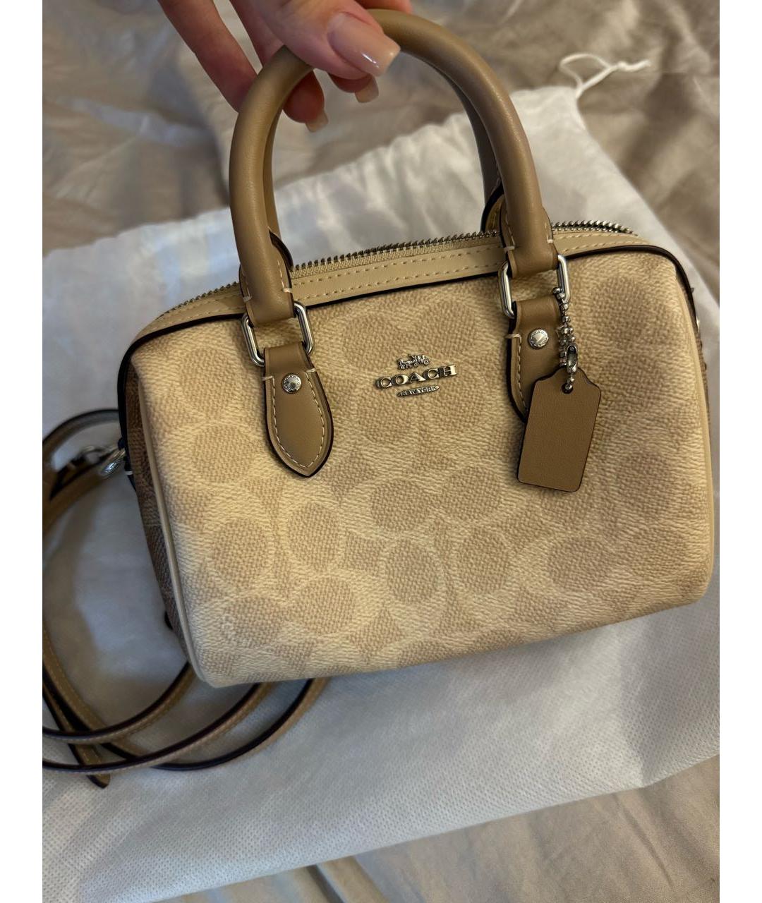 COACH Бежевая кожаная сумка тоут, фото 3