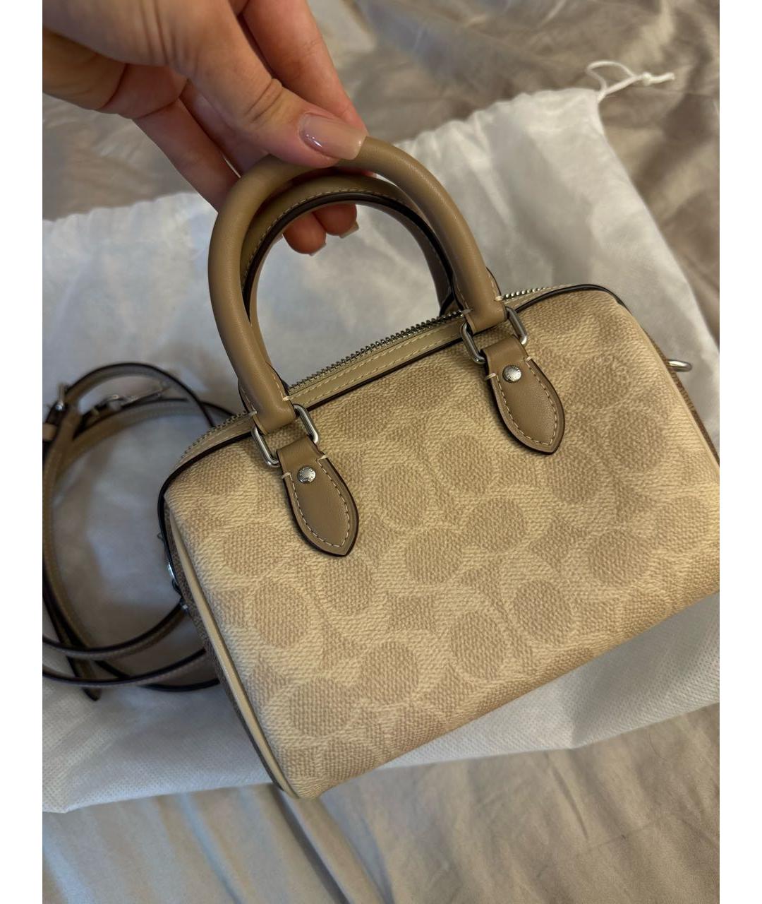 COACH Бежевая кожаная сумка тоут, фото 5