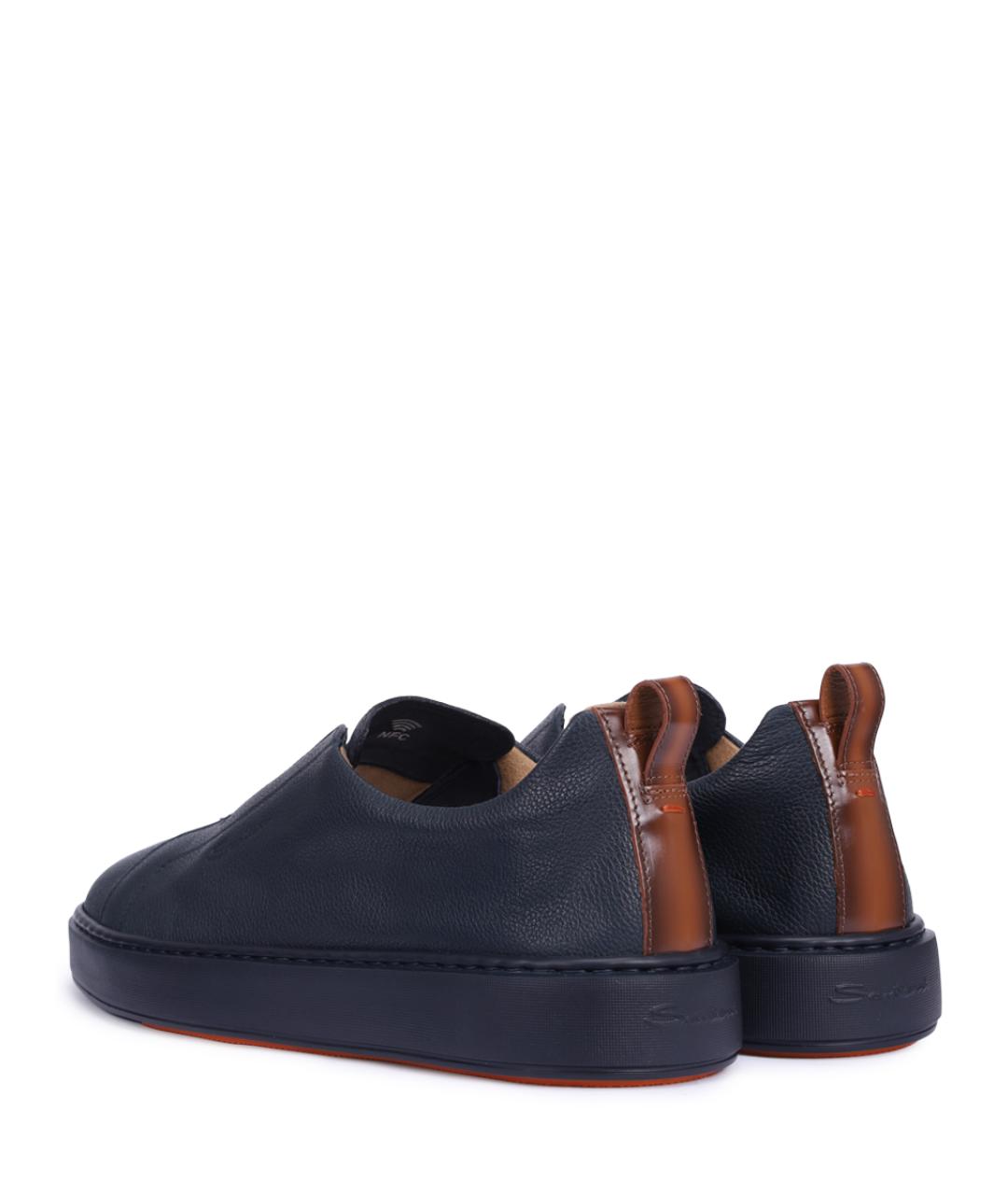 SANTONI Синие кожаные низкие кроссовки / кеды, фото 4