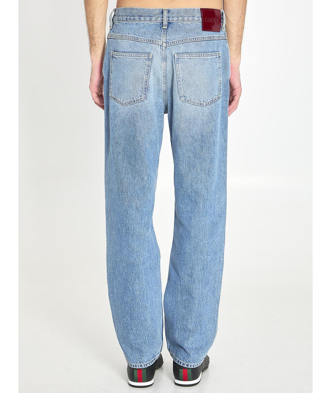 GUCCI Голубые хлопковые прямые джинсы, фото 4