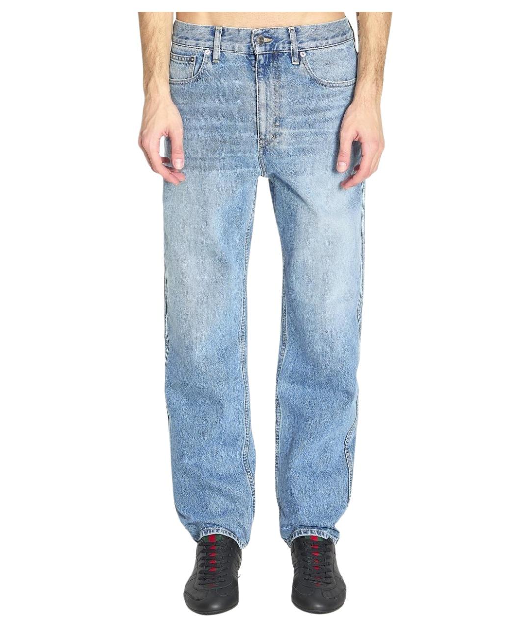 GUCCI Голубые хлопковые прямые джинсы, фото 1
