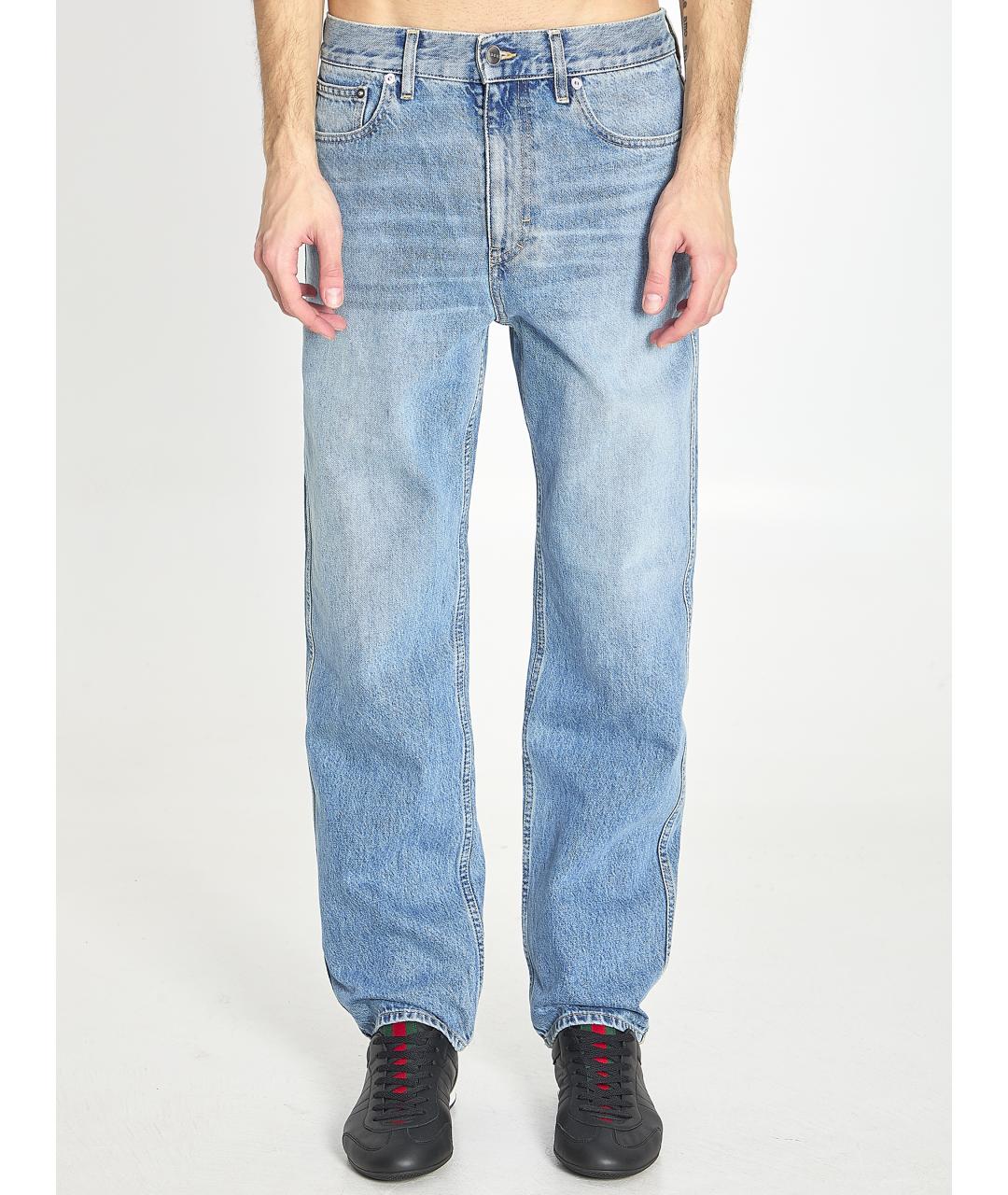 GUCCI Голубые хлопковые прямые джинсы, фото 5