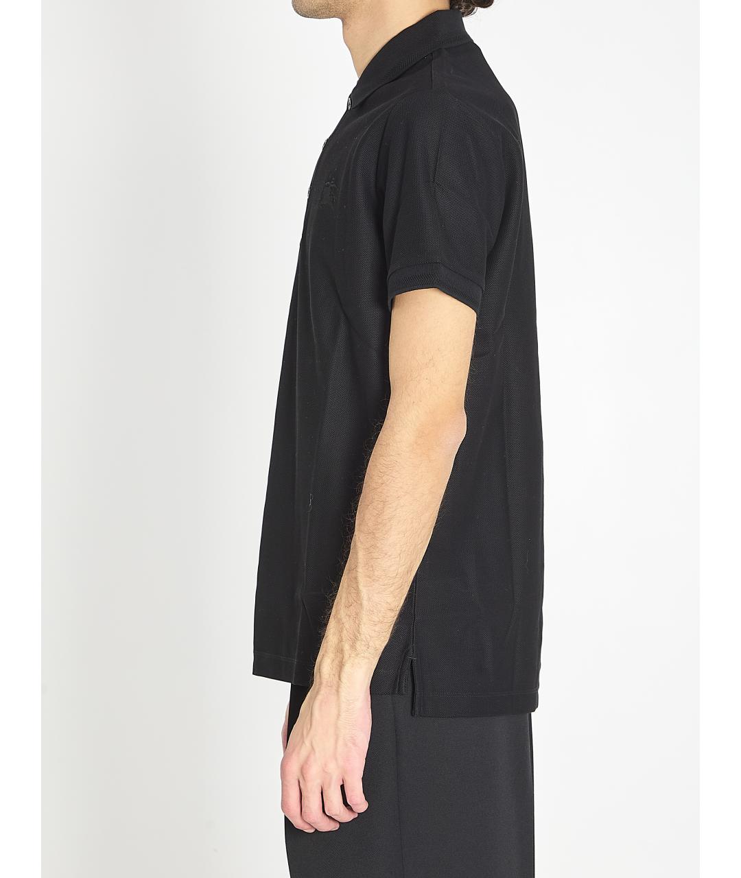 BURBERRY Черное хлопковое поло с коротким рукавом, фото 3