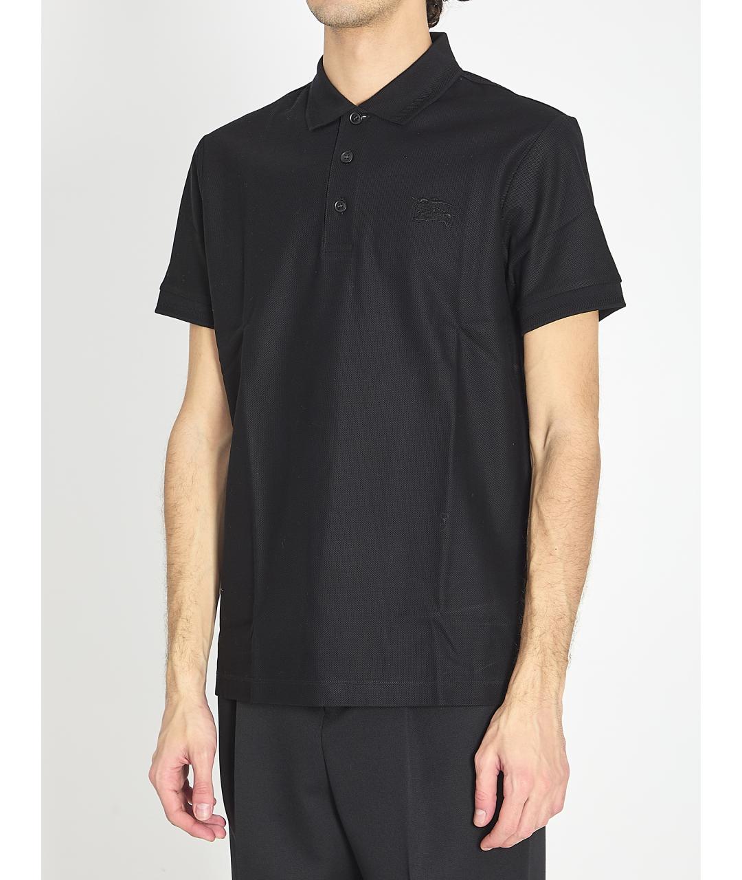 BURBERRY Черное хлопковое поло с коротким рукавом, фото 2