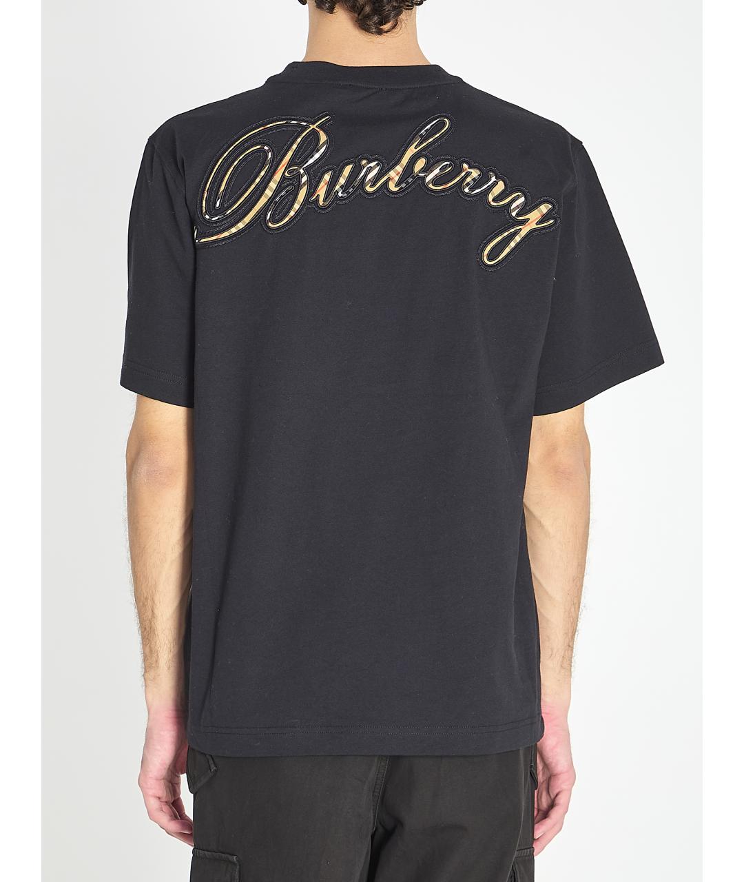 BURBERRY Черная хлопковая футболка, фото 4