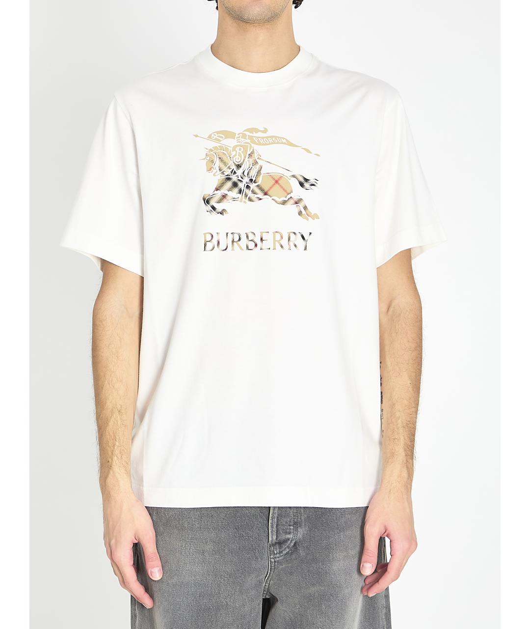 BURBERRY Белая хлопковая футболка, фото 5