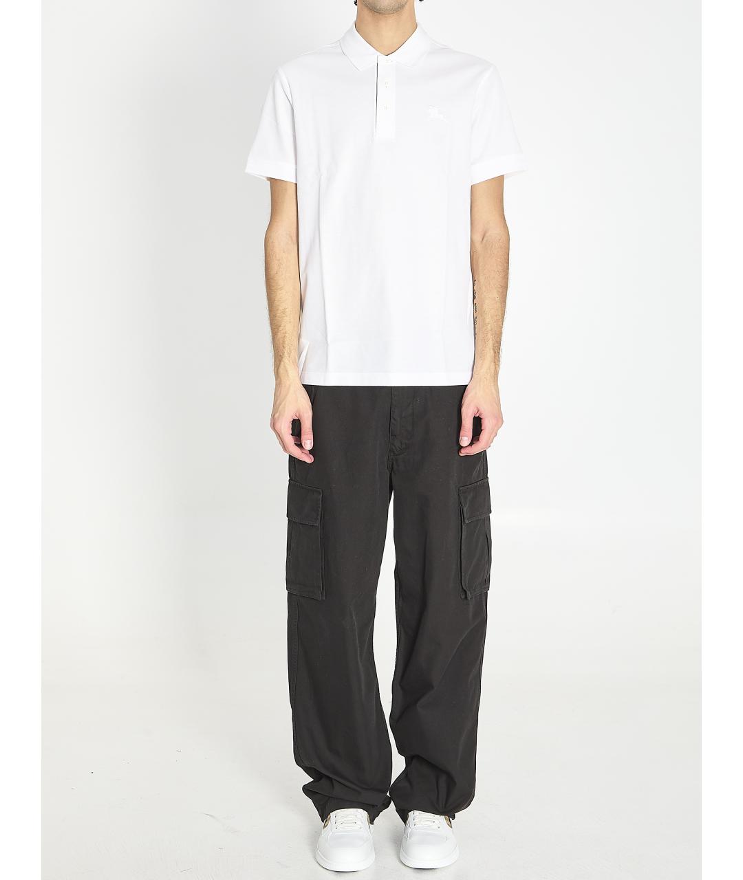 BURBERRY Белое хлопковое поло с коротким рукавом, фото 5