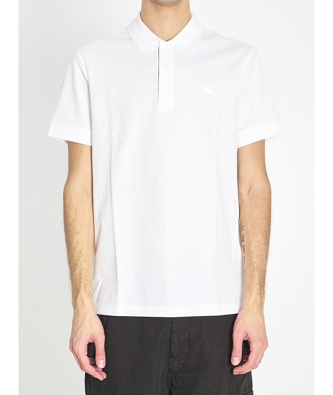 BURBERRY Белое хлопковое поло с коротким рукавом, фото 6