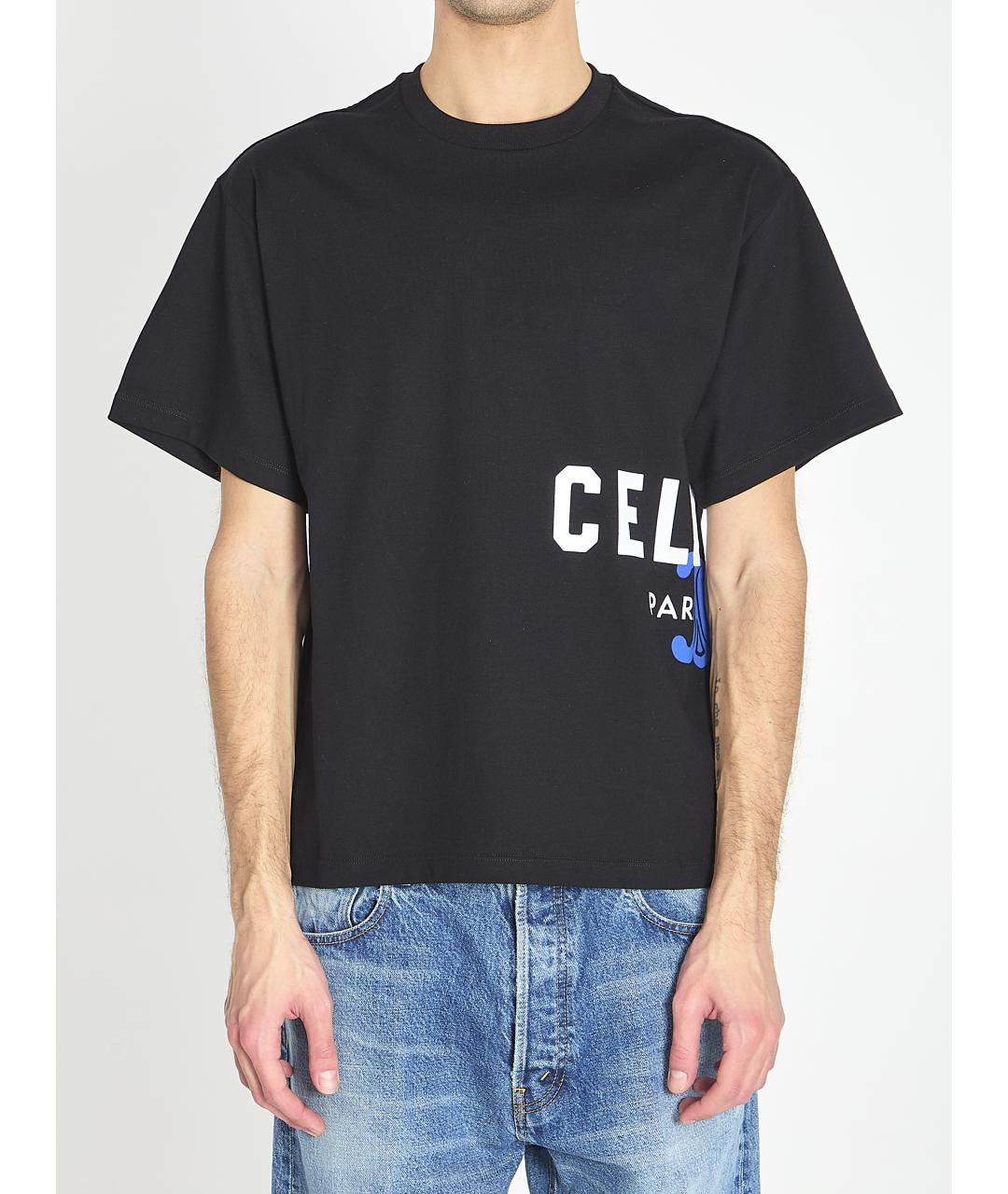 CELINE Черная хлопковая футболка, фото 2