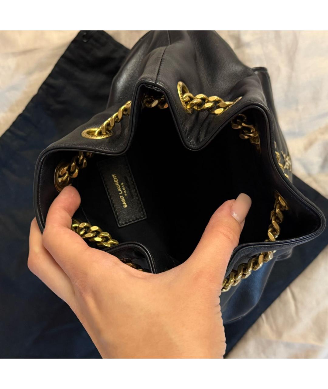 SAINT LAURENT Черная кожаная сумка тоут, фото 6