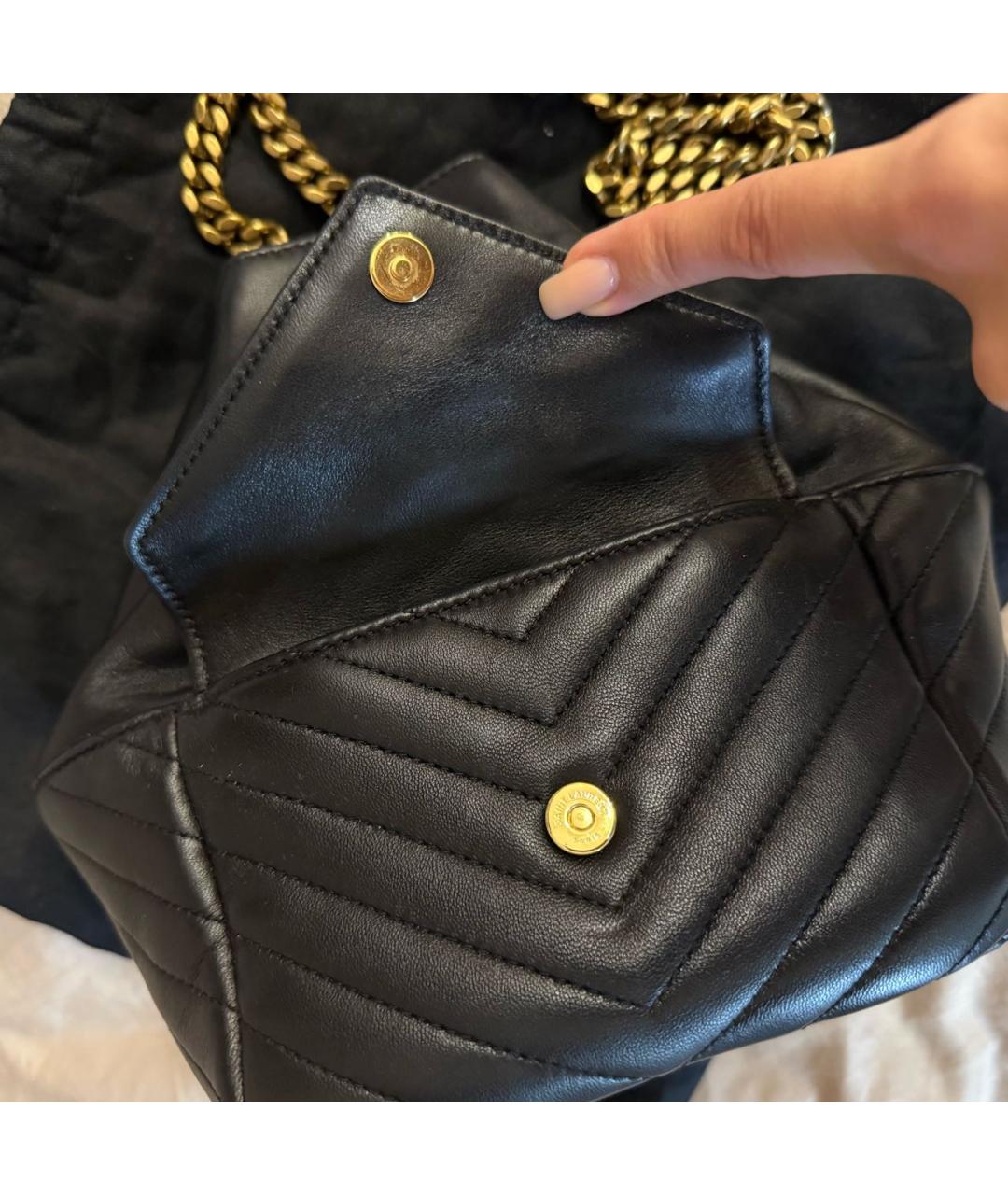 SAINT LAURENT Черная кожаная сумка тоут, фото 5