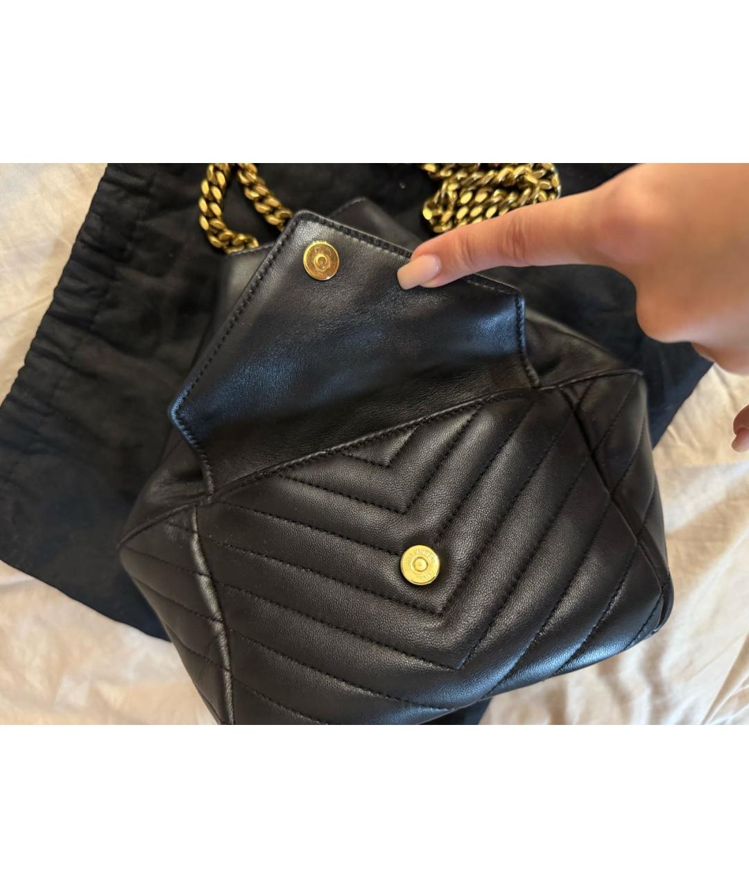 SAINT LAURENT Черная кожаная сумка тоут, фото 5