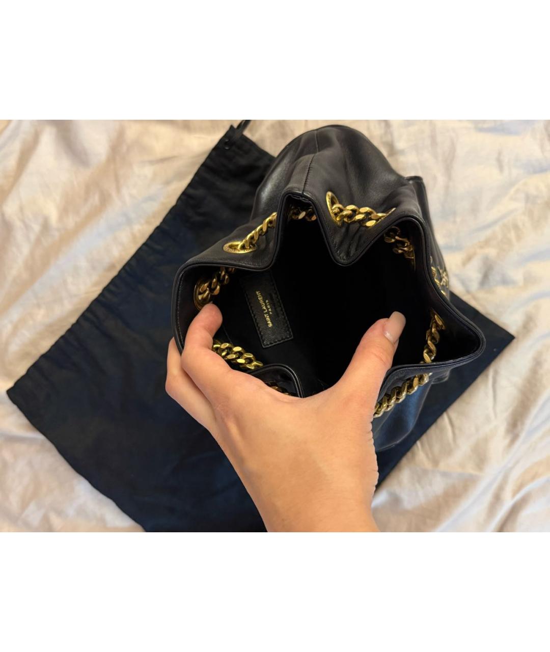 SAINT LAURENT Черная кожаная сумка тоут, фото 6