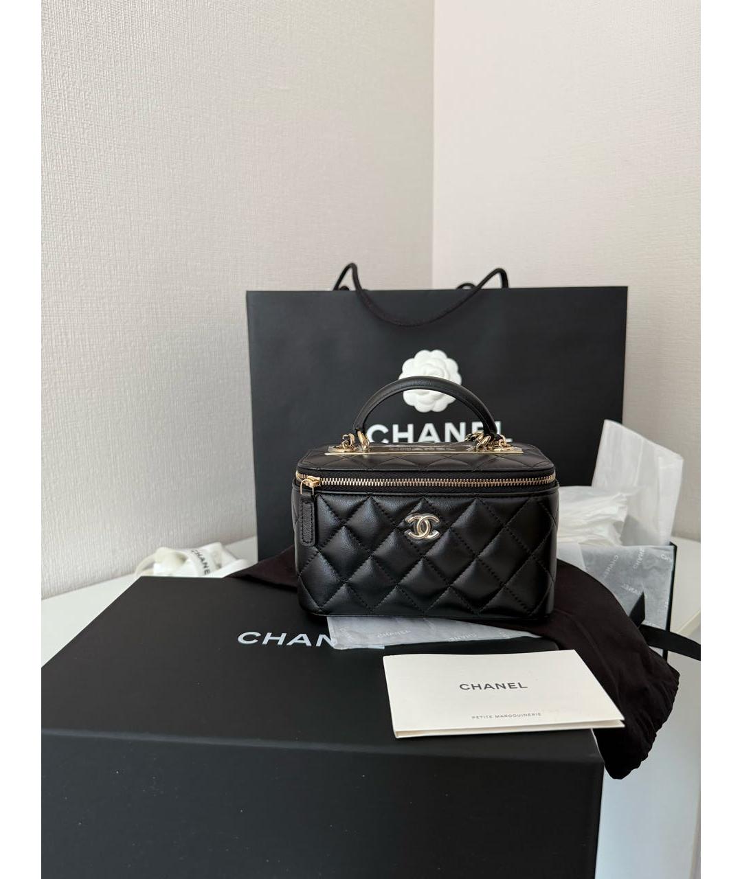 CHANEL Черная кожаная сумка с короткими ручками, фото 8