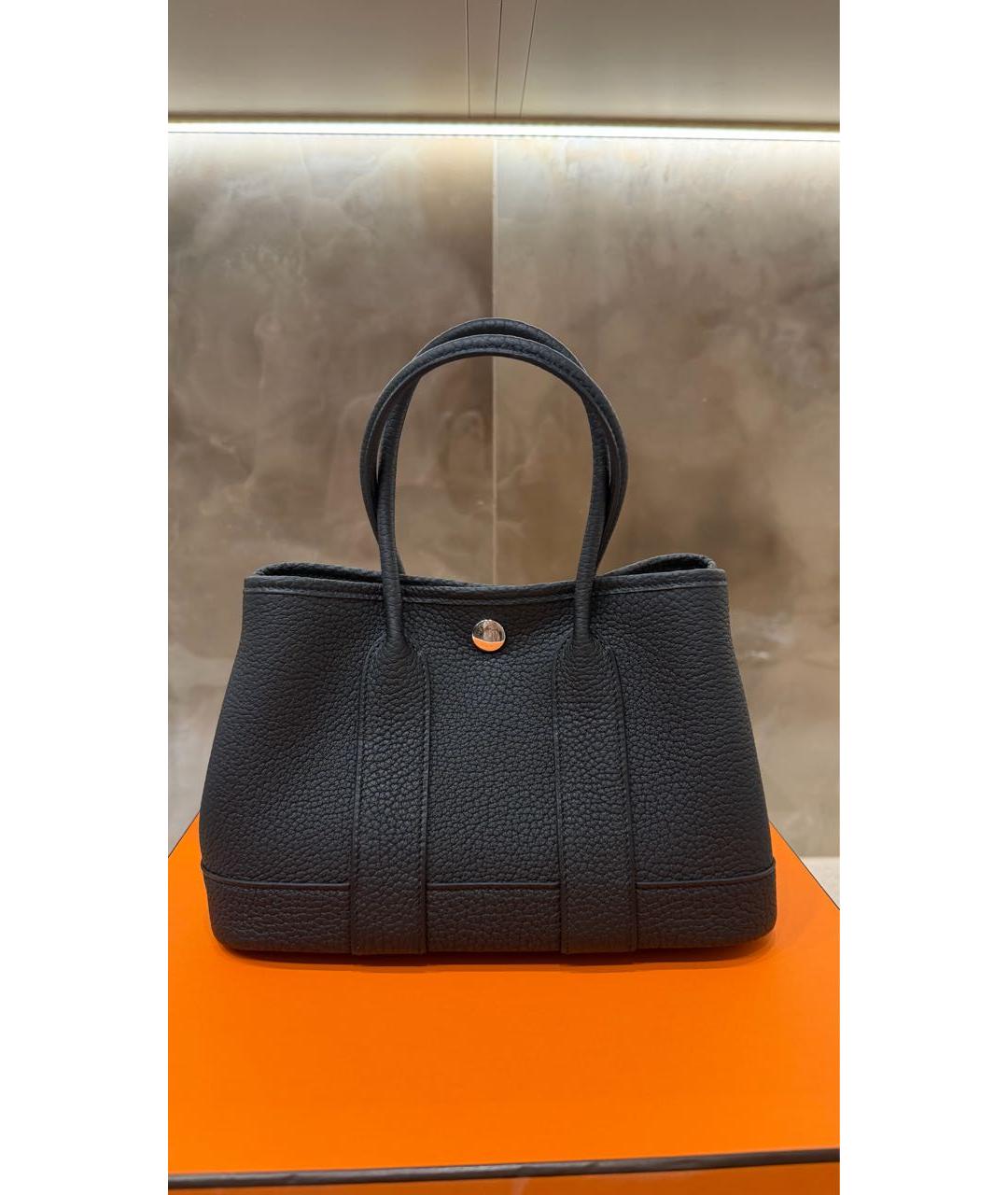 HERMES Черная кожаная сумка тоут, фото 5