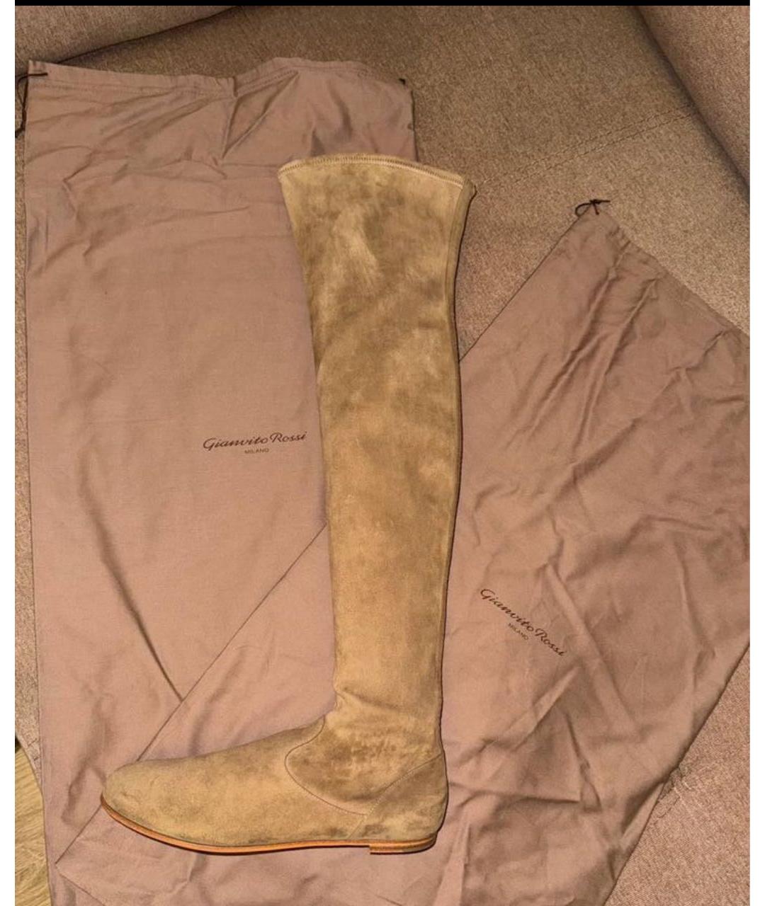 GIANVITO ROSSI Бежевые замшевые ботфорты, фото 7