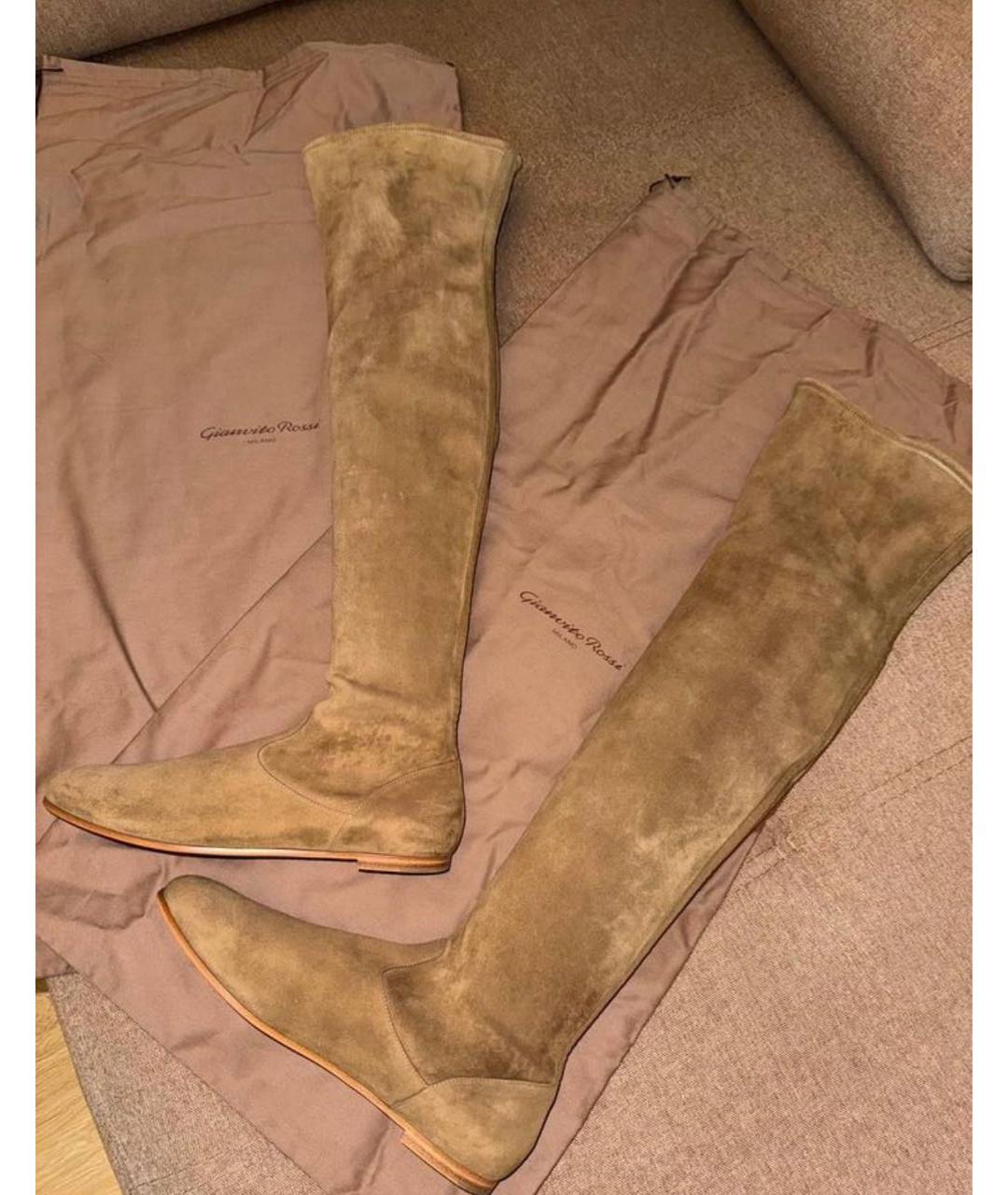 GIANVITO ROSSI Бежевые замшевые ботфорты, фото 2