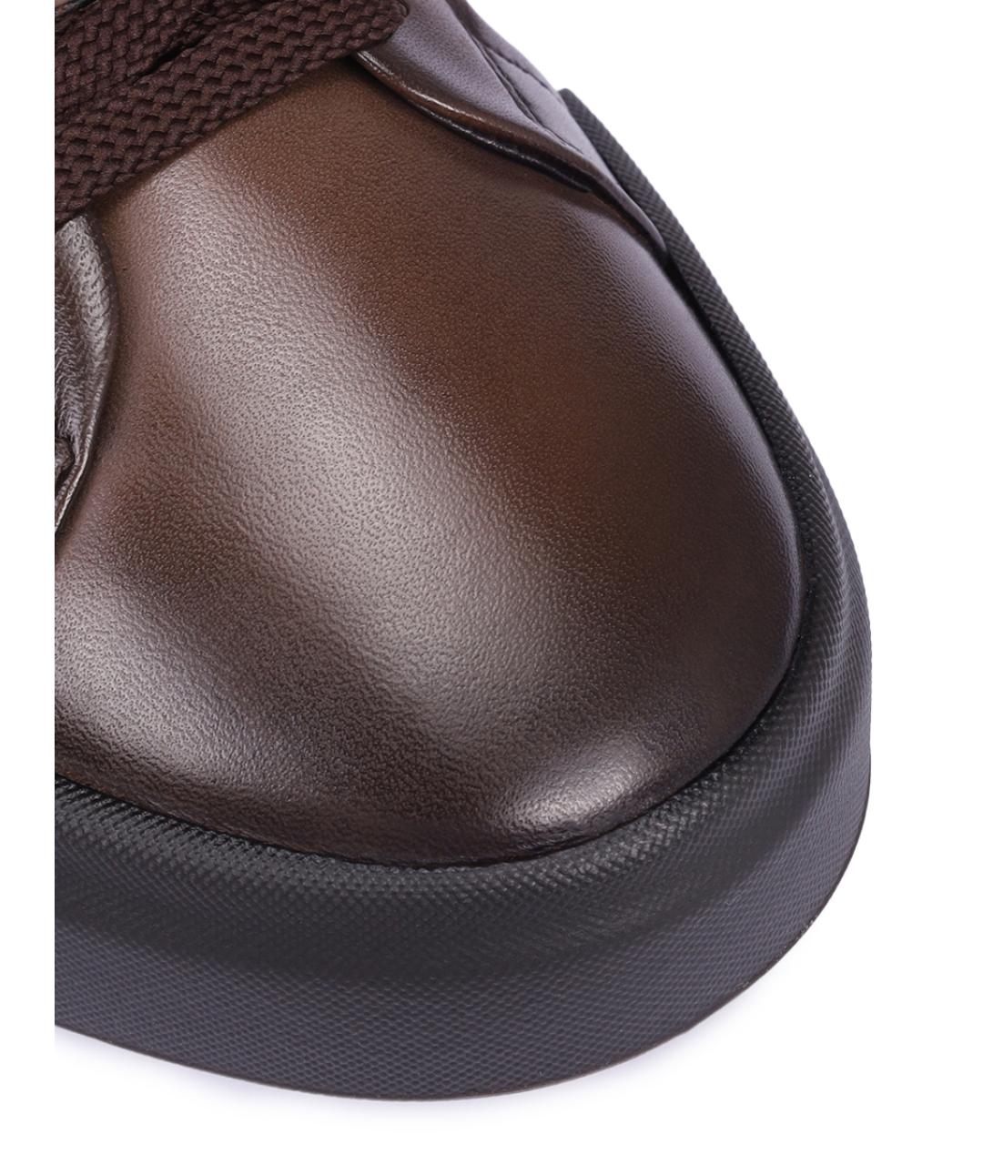 SANTONI Коричневые кожаные низкие кроссовки / кеды, фото 5