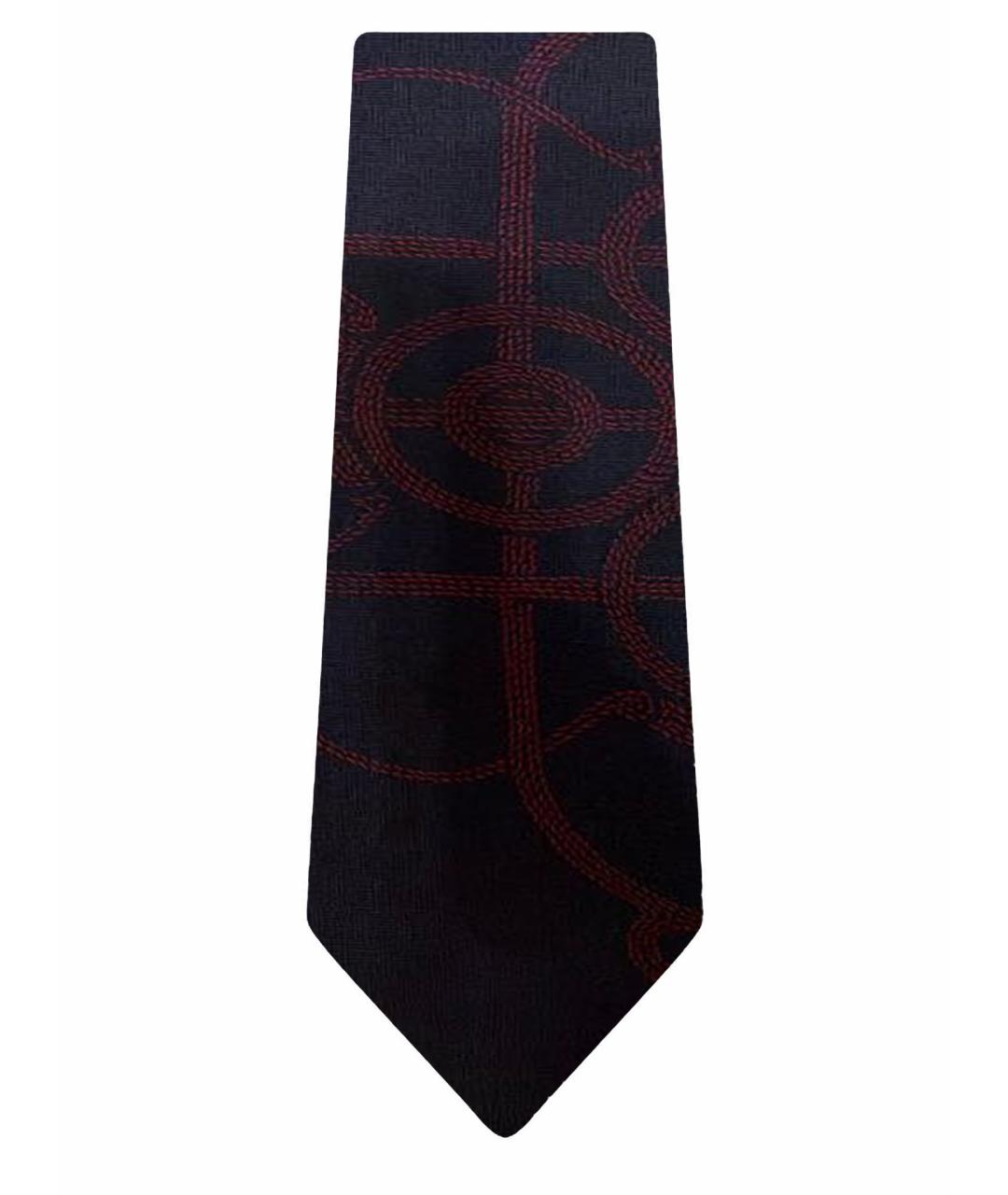 HERMES Темно-синий шелковый галстук, фото 1