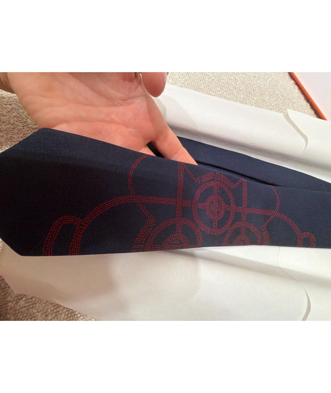 HERMES Темно-синий шелковый галстук, фото 4