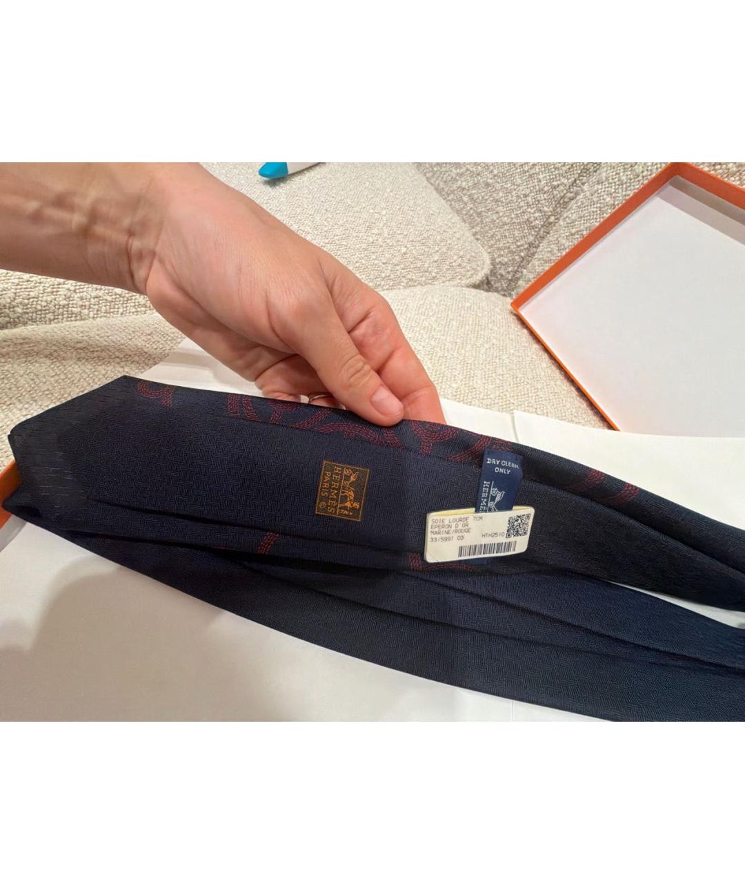 HERMES Темно-синий шелковый галстук, фото 3