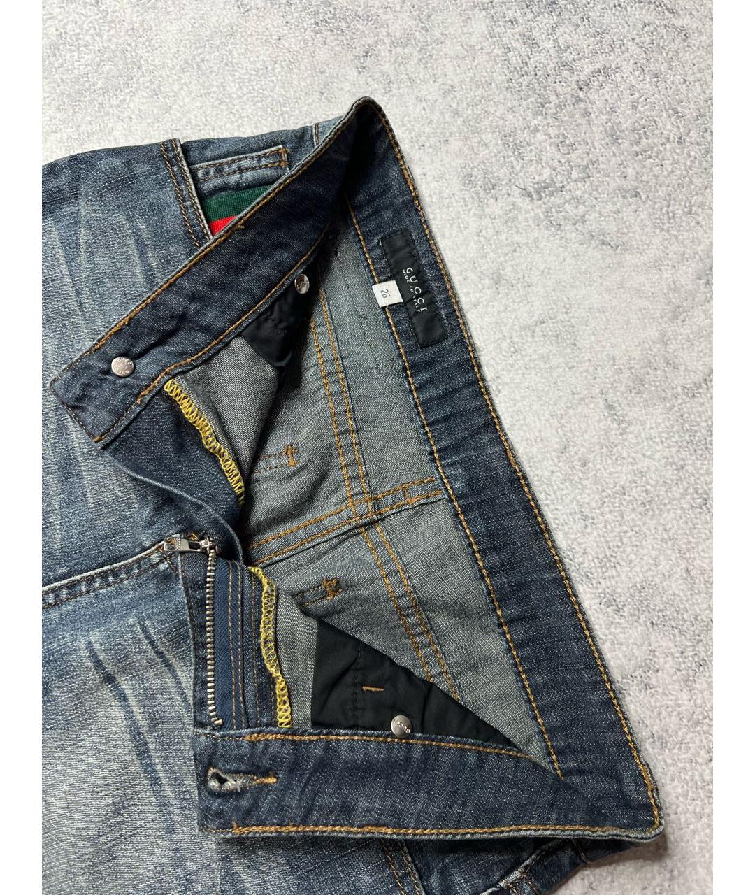 GUCCI Темно-синяя хлопко-эластановая юбка мини, фото 5