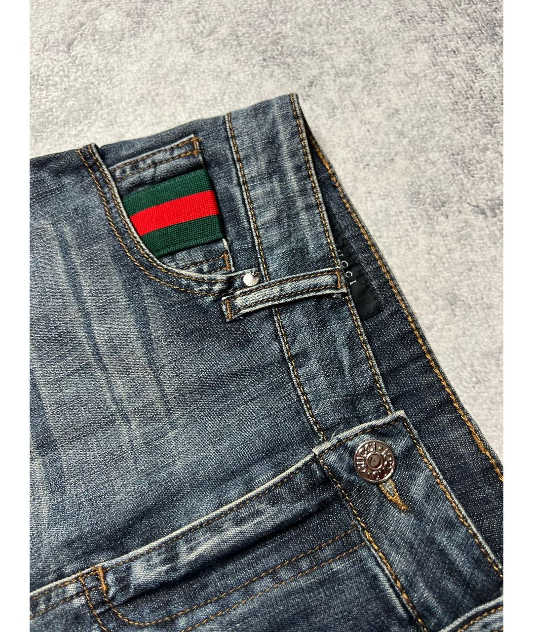 GUCCI Темно-синяя хлопко-эластановая юбка мини, фото 4