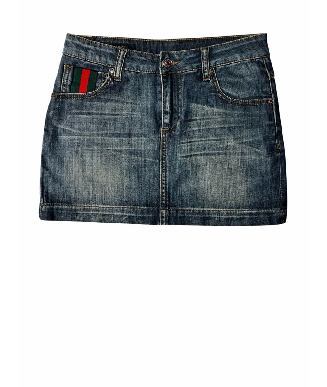 GUCCI Темно-синяя хлопко-эластановая юбка мини, фото 1