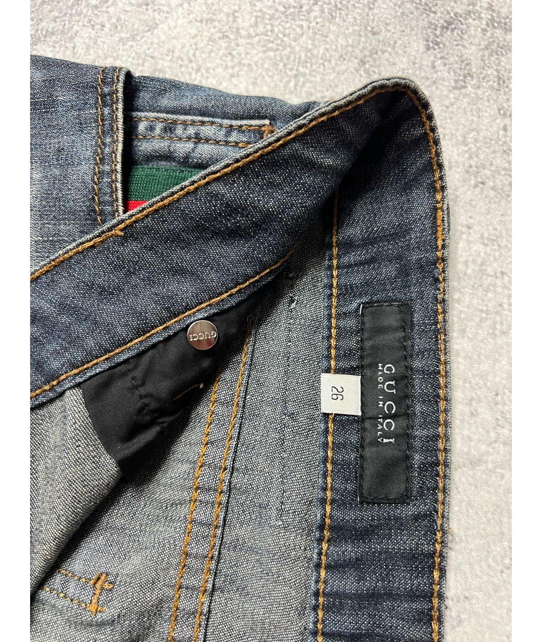 GUCCI Темно-синяя хлопко-эластановая юбка мини, фото 6