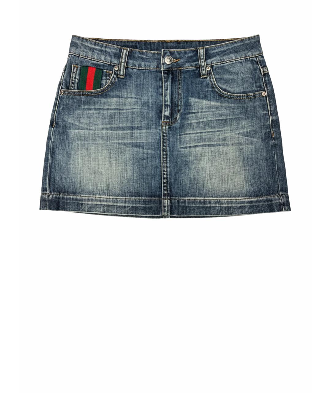 GUCCI Темно-синяя хлопко-эластановая юбка мини, фото 8