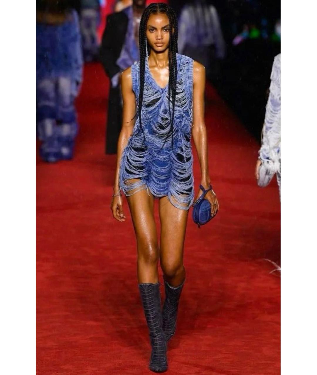 DIESEL Синее хлопковое коктейльное платье, фото 2