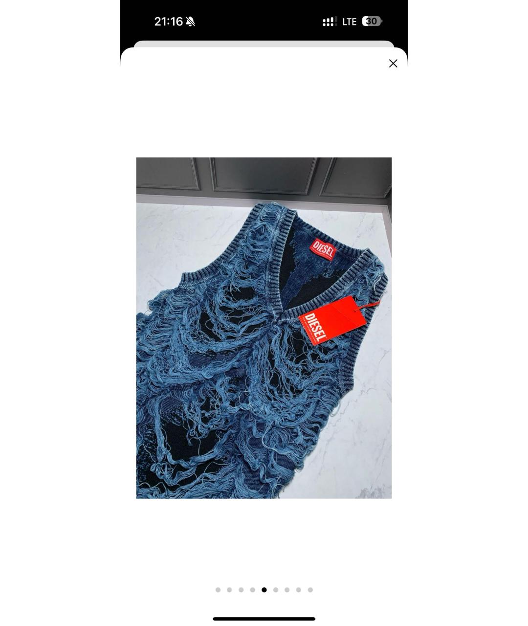 DIESEL Синее хлопковое коктейльное платье, фото 3