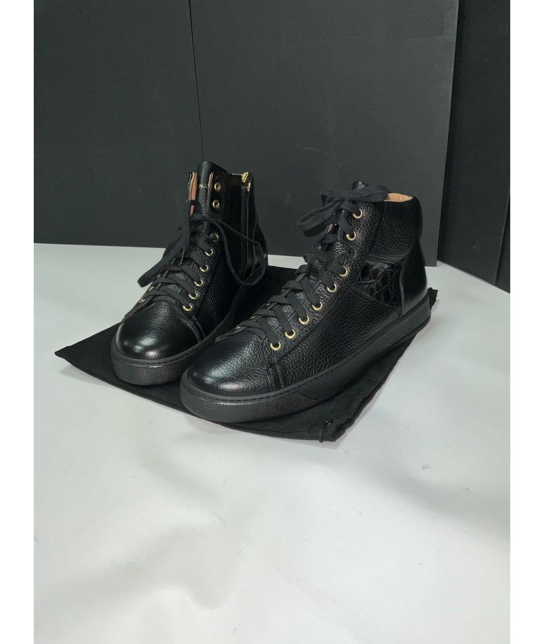 BILLIONAIRE Черные кожаные высокие кроссовки / кеды, фото 2