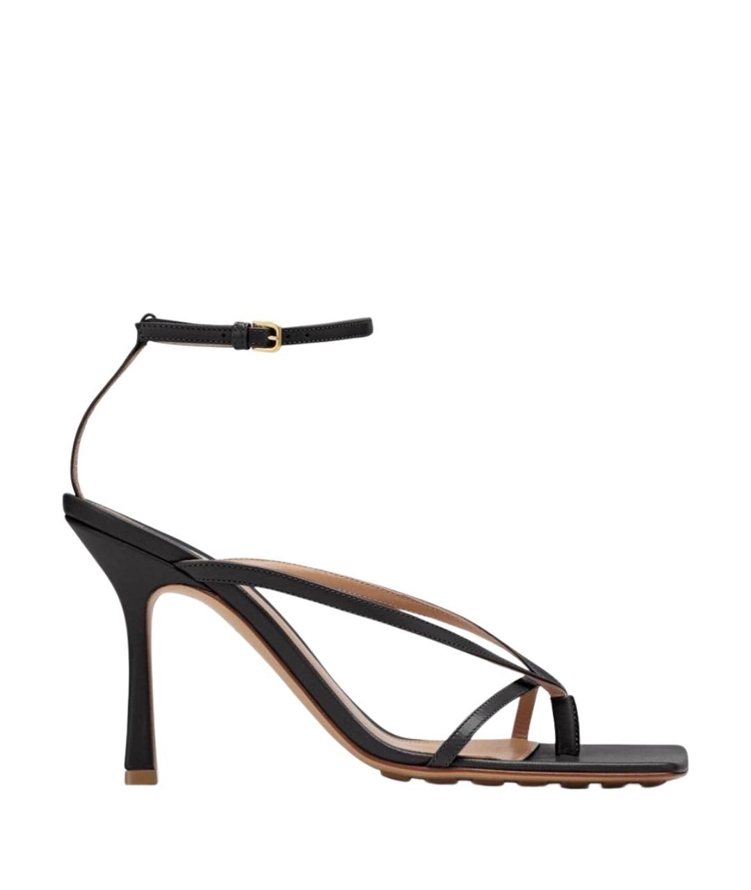 BOTTEGA VENETA Черные кожаные босоножки, фото 1