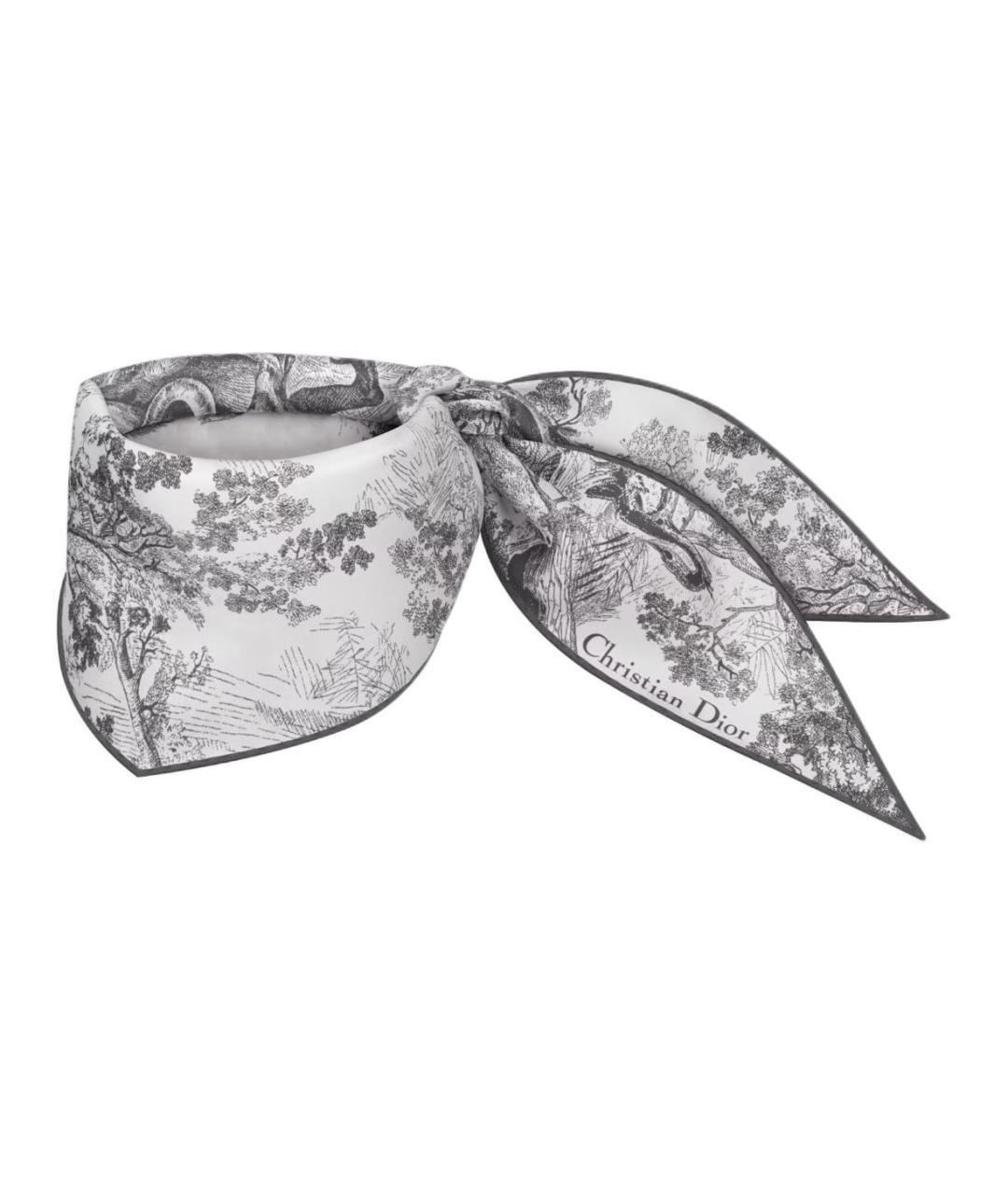 CHRISTIAN DIOR Серый шелковый шарф, фото 1