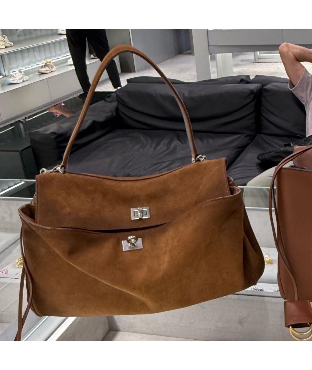 BALENCIAGA Коричневая замшевая сумка тоут, фото 5