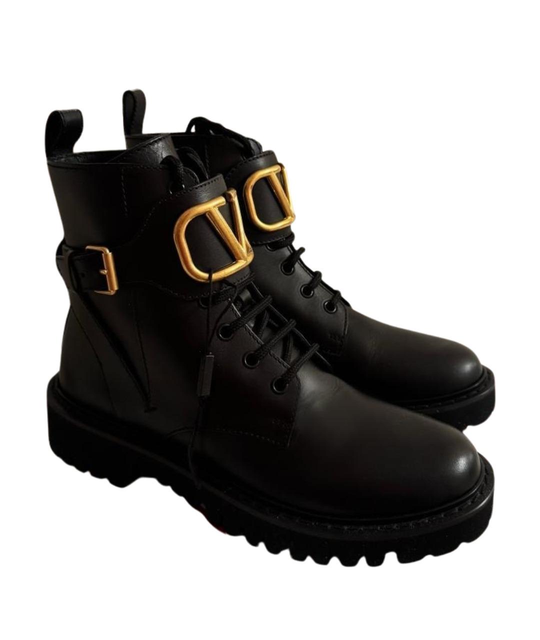 VALENTINO Черные кожаные ботинки, фото 1