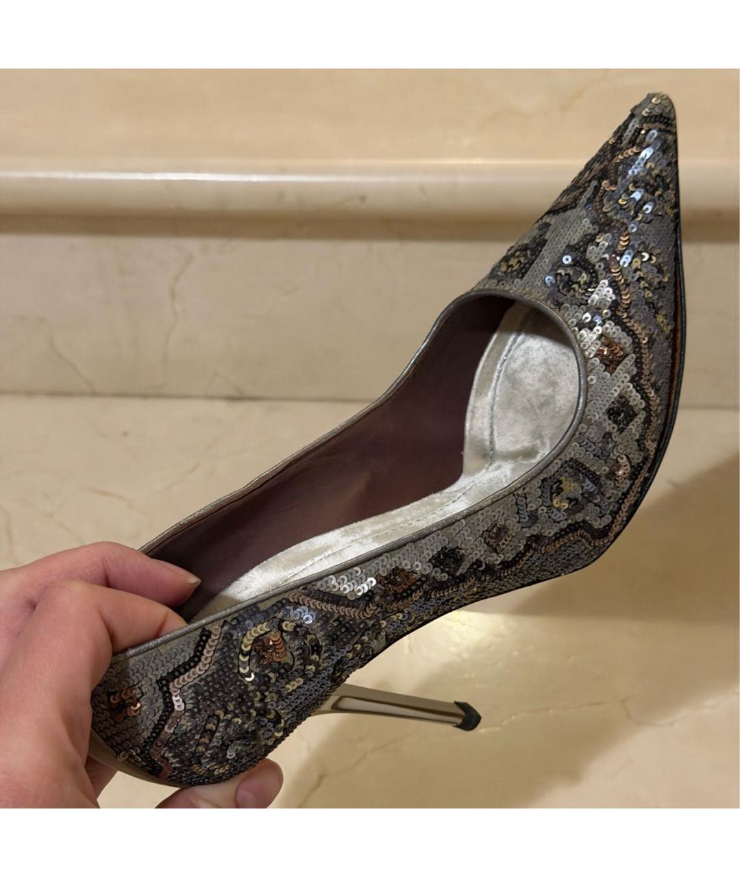 RENE CAOVILLA Серебряные текстильные туфли, фото 5