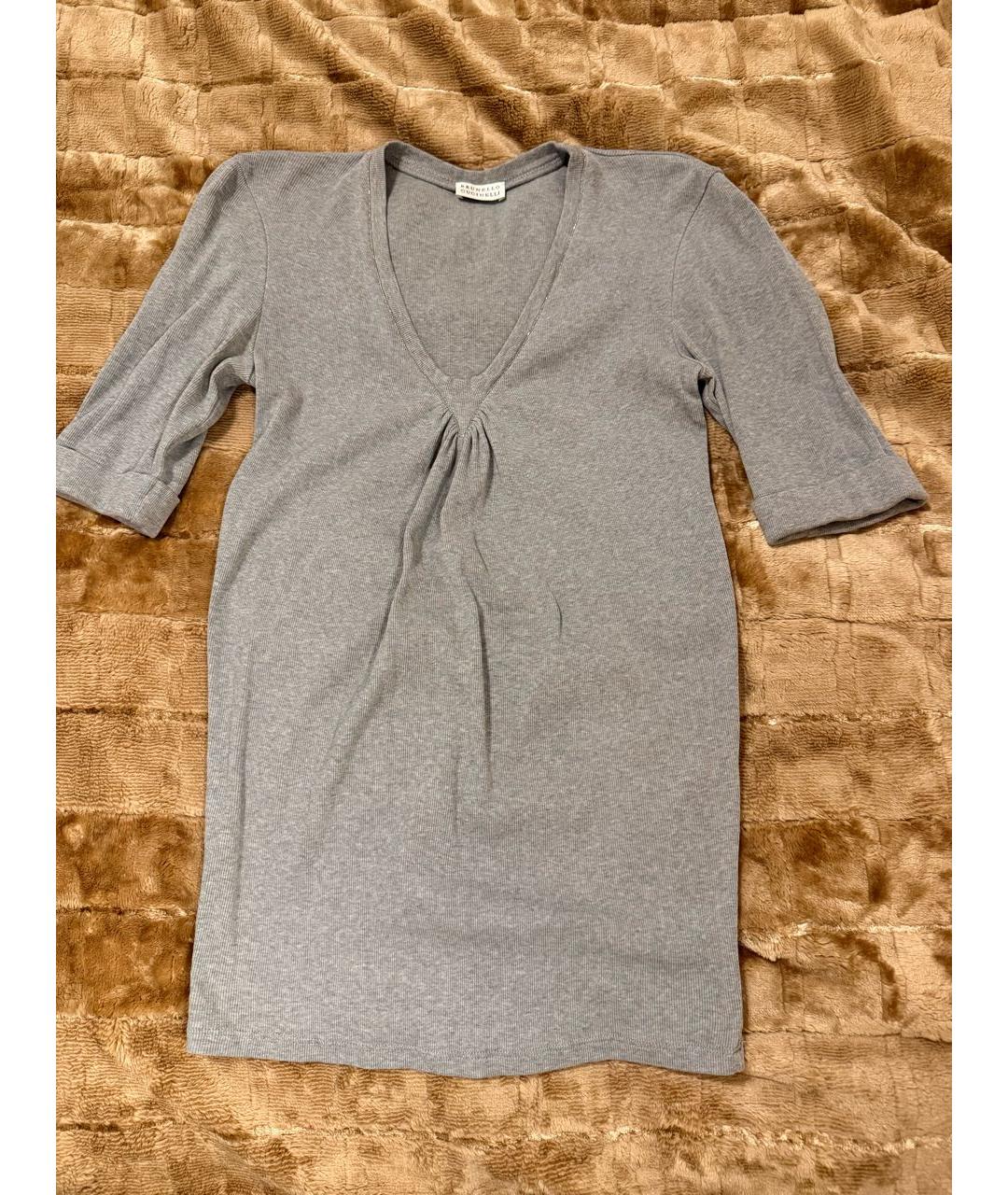 BRUNELLO CUCINELLI Серая хлопко-эластановая футболка, фото 8