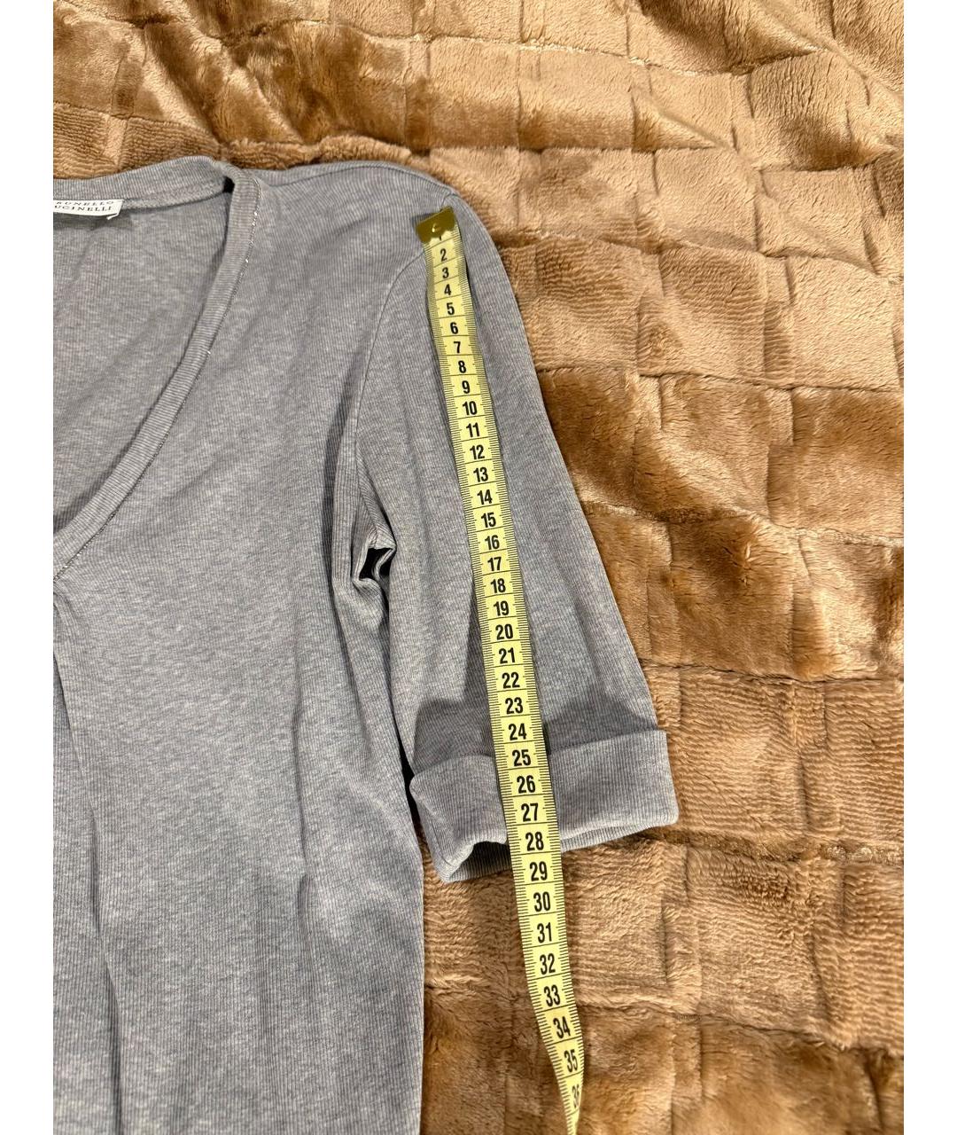 BRUNELLO CUCINELLI Серая хлопко-эластановая футболка, фото 5