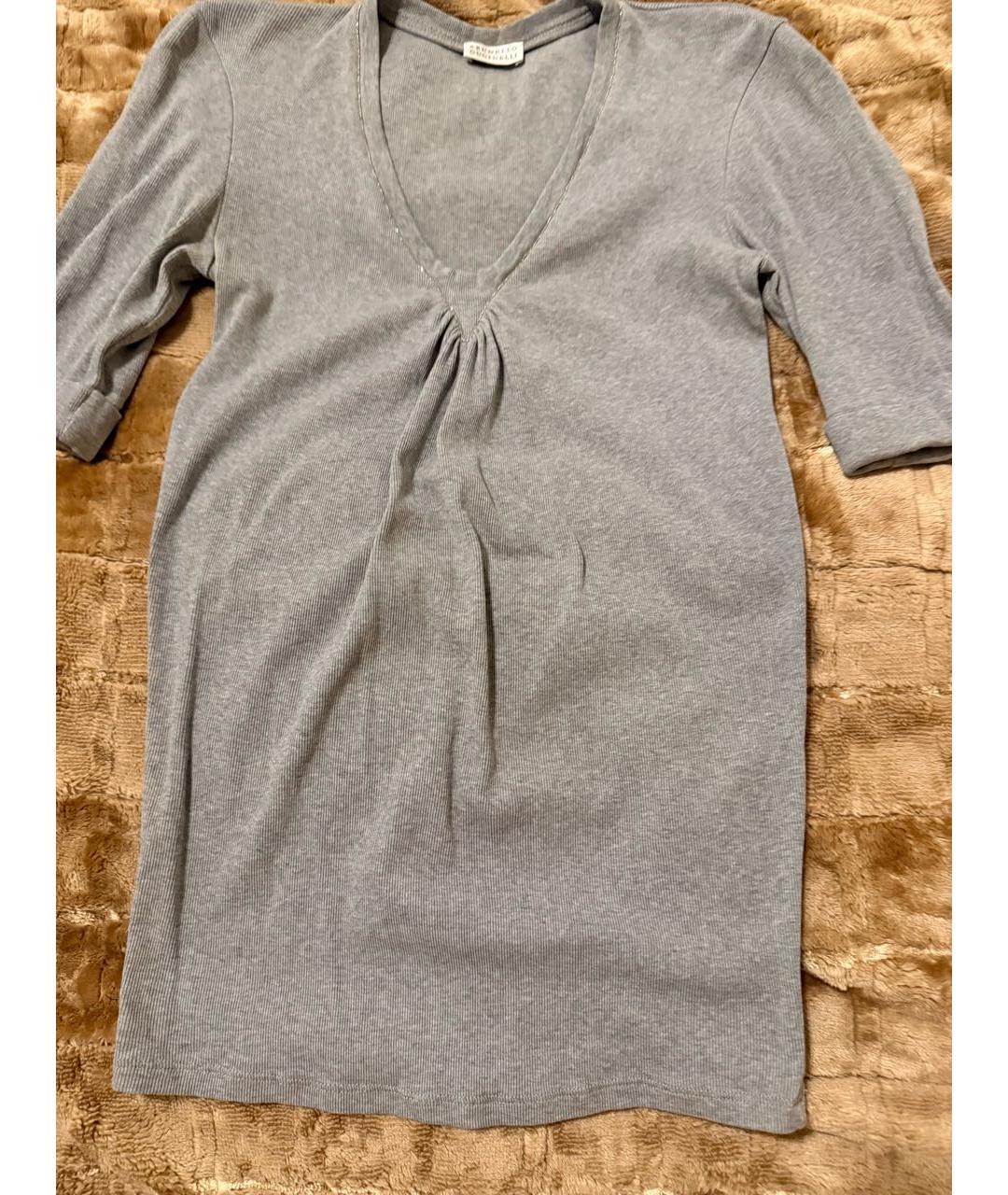 BRUNELLO CUCINELLI Серая хлопко-эластановая футболка, фото 7