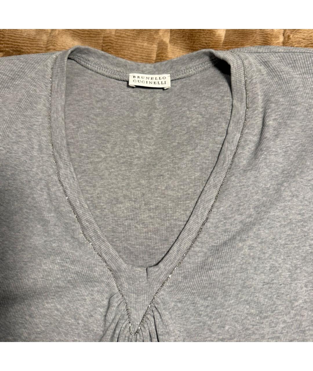 BRUNELLO CUCINELLI Серая хлопко-эластановая футболка, фото 3